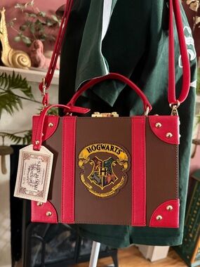 Loungefly Brown and Red Hogwarts Trunk Crossbody Bag